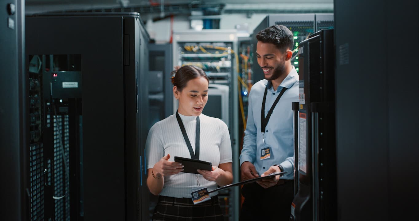 Team working in serverroom
